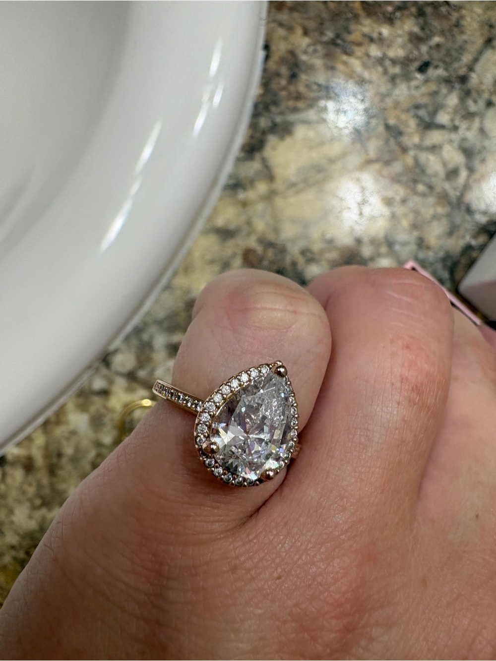 Rose Gold Teardrop Halo Pandora Ring